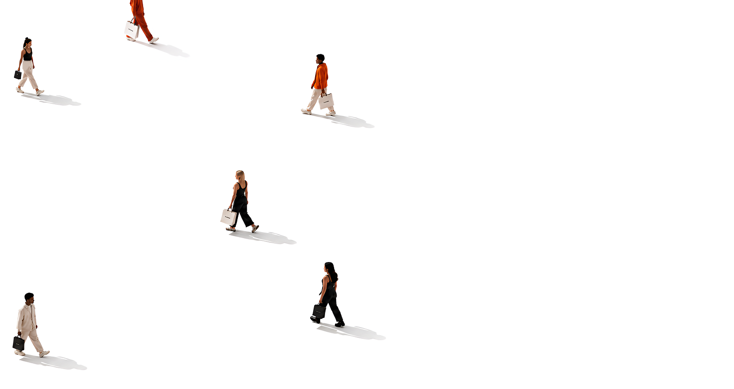 Shoppers walking with Tethr bags